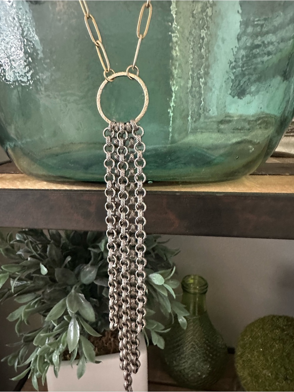 Two-Tone Gold Chain Necklace with Silver Tassel Pendant